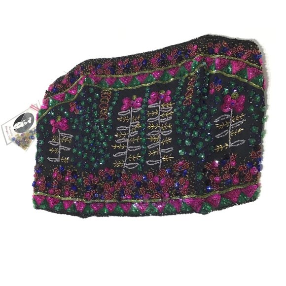 Monique Tops - Heavily Beaded Strapless Crop Top Corset Bustier